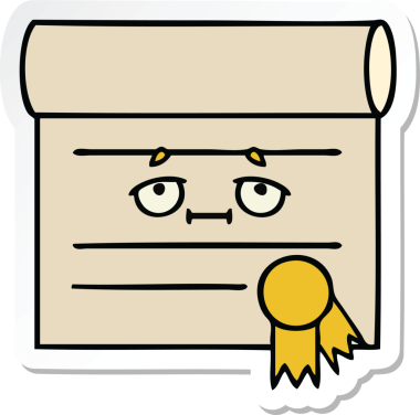 Bir insan tarafından çizilmiş şirin bir karikatür sertifikasının etiketi.