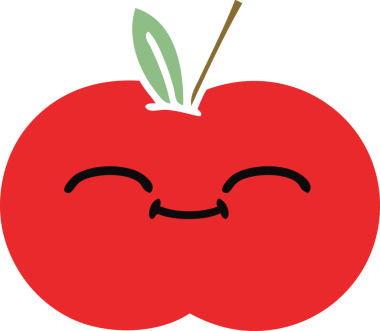 Bir insan tarafından çizilmiş kırmızı bir elmanın düz renkli retro karikatürü