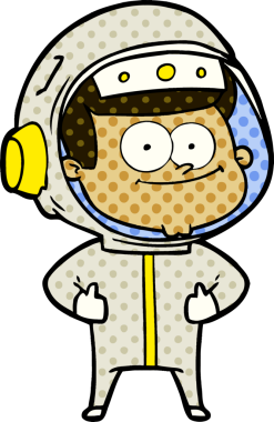 Bir insan tarafından çizilmiş mutlu astronot çizgi filmi.