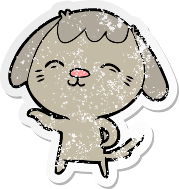 Bir insan tarafından çizilmiş mutlu çizgi film köpeğinin sıkıntılı çıkartması.