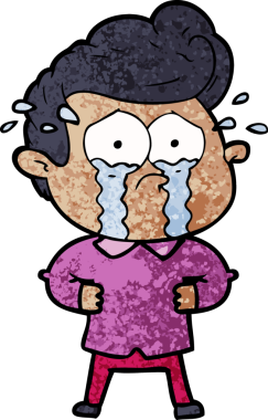 Bir insan tarafından çizilmiş, elleri kalçasında ağlayan bir karikatür.