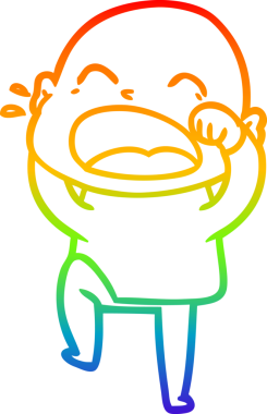 Gökkuşağı gradyan çizgi çizimi. Bir insan tarafından çizilmiş kel adam diye bağıran çizgi film.