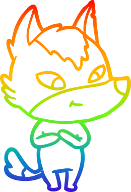 Gökkuşağı gradyan çizgisi. Bir insan tarafından çizilmiş dost bir kurt çizgi filmi.