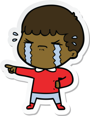 Bir insan tarafından çizilmiş, ağlayan bir çizgi film karakterinin çıkartması.