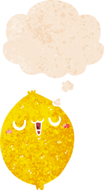 Düşünce baloncuklu çizgi film mutlu limon grunge sıkıntılı retro dokuma bir insan tarafından çizilmiş