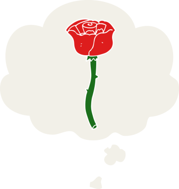 Düşünce baloncuğu olan karikatür çiçeği insan tarafından çizilmiş.