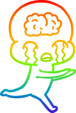 Gökkuşağı gradyan çizgi çizimi bir insan tarafından çizilmiş büyük beyin uzaylısının ağlaması