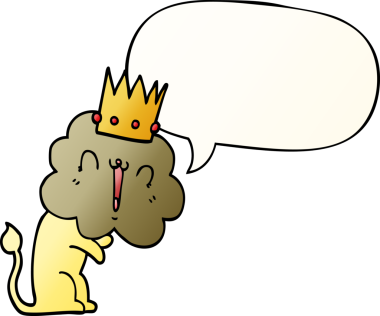 Karikatür aslanı ve konuşma baloncuğu bir insan tarafından çizilmiş düzgün eğimli bir dil.