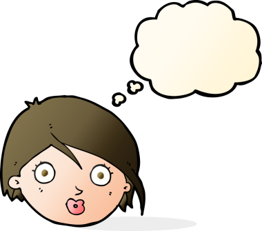 Bir insan tarafından çizilmiş düşünce baloncuğuyla kadın yüzünü şaşırtan çizgi film.