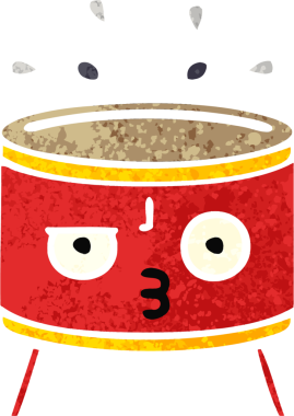 Bir insan tarafından çizilmiş davulun retro çizim tarzı karikatürü