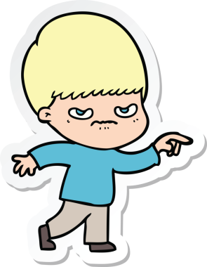 Bir insan tarafından çizilmiş kızgın bir çizgi film çocuğunun çıkartması.