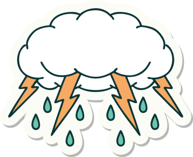 Bir insan tarafından çizilmiş fırtına bulutunun geleneksel stiliyle dövme çıkartması.