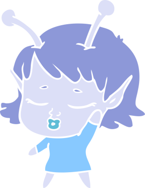 Tatlı uzaylı kız düz renkli çizgi film bir insan tarafından çizilmiş.