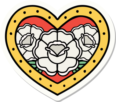 Geleneksel kalp stili dövme çıkartması ve bir insan tarafından çizilmiş çiçekler.