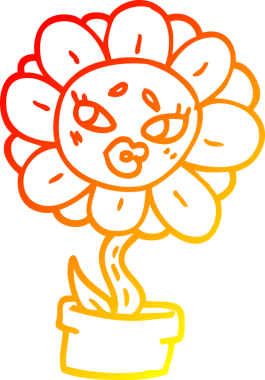 Bir insan tarafından çizilmiş karikatür saksısının sıcak çizgi çizimi