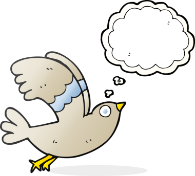 Bir insan tarafından çizilmiş serbest çizim balon karikatür kuşu.