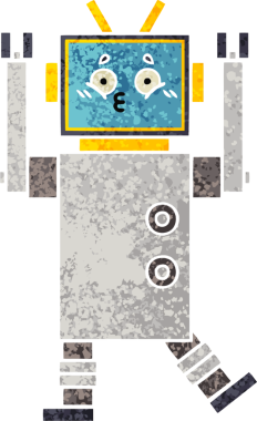 Bir insan tarafından çizilmiş bir robotun retro çizim tarzı karikatürü