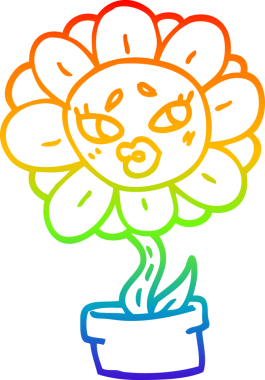 Gökkuşağı gradyan çizgi çizimi bir insan tarafından çizilmiş çiçek saksısı