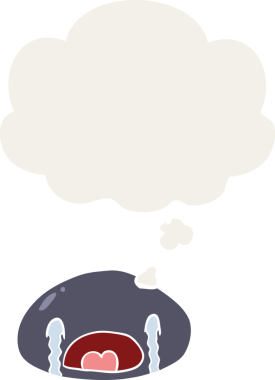 Düşünce baloncuğu olan ağlayan örümcek çizgi filmi insan tarafından çizilmiş.