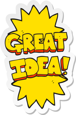 Bir çizgi film çıkartması. Bir insan tarafından çizilmiş harika bir fikir sembolü.