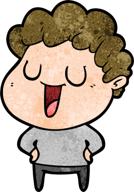 Bir insan tarafından çizilmiş gülen karikatür adam.