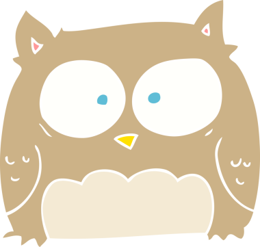 Bir insan tarafından çizilmiş baykuşun düz renk çizimi