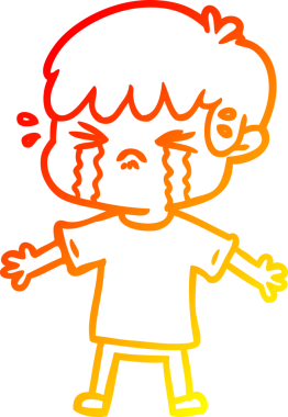 Bir insan tarafından çizilmiş, ağlayan bir çizgi film çocuğu çizimi.