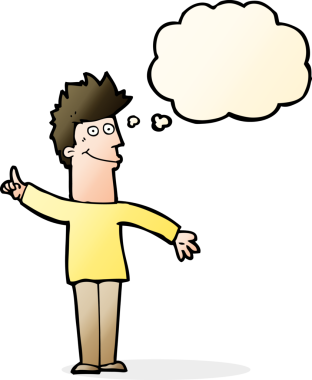 Bir insan tarafından çizilmiş düşünce baloncuğu fikri olan çizgi film adamı.