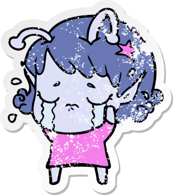 Bir insan tarafından çizilmiş, ağlayan uzaylı bir kızın sıkıntılı çıkartması.