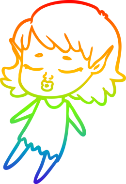 Gökkuşağı gradyan çizgisi bir insan tarafından çizilmiş güzel bir elf kızının çizimi.