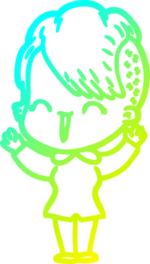 Bir insan tarafından çizilmiş, mutlu bir hipster kız çizgi filmi.