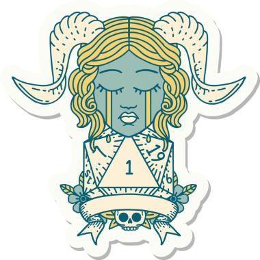 Ağlayan kravat iğnesinin çıkartması. Doğal 1 D20 Dice ile bir insan tarafından çizilmiş.