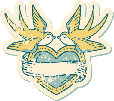 Kederli sembolik dövme stili kırlangıçlar ve bir insan tarafından çizilmiş sancaklı kalp.