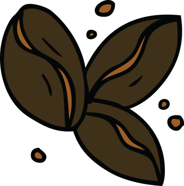 Bir insan tarafından çizilmiş üç kahve çekirdeği karalaması.