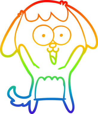 Gökkuşağı gradyan çizimi. Bir insan tarafından çizilmiş şirin bir köpek çizimi.