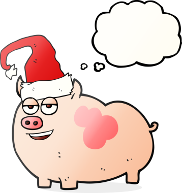 Bir insan tarafından çizilmiş serbest çizim balon karikatür noel domuzu.