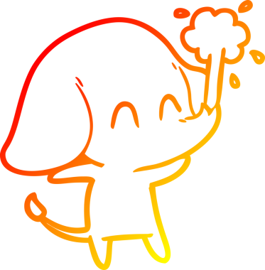 Bir insanın çizdiği suyu püskürten sevimli bir filin sıcak çizgi çizgisi.