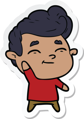 Bir insan tarafından çizilmiş mutlu bir çizgi film karakterinin çıkartması.