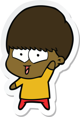 Bir insan tarafından çizilmiş mutlu bir çocuğun çıkartması.