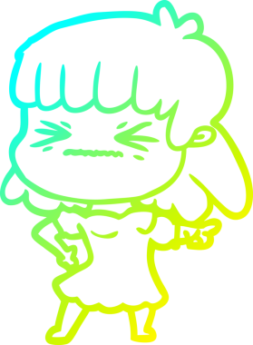 Bir insan tarafından çizilmiş kızgın bir kızın soğuk çizgi çizimi.