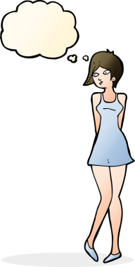 Bir insan tarafından çizilmiş düşünce balonlu güzel bir kadın.