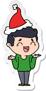 Gülen, kafası karışmış, Noel Baba şapkası takan bir adamın insan tarafından çizilmiş el yazısı.