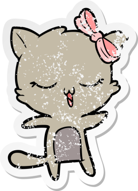 Bir insan tarafından kafasında fiyonk olan çizgi film kedisinin sıkıntılı çıkartması.