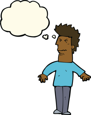 Bir insan tarafından çizilmiş düşünce baloncuğu olan stresli bir adam.