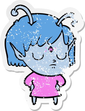 Bir insan tarafından çizilmiş uzaylı bir kızın sıkıntılı çıkartması.