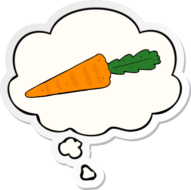 Düşünce baloncuklu havuç insan tarafından çizilmiş bir çıkartma.