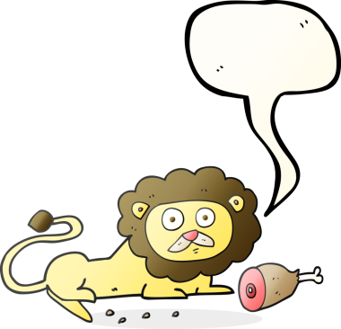 Bir insan tarafından çizilmiş serbest konuşma balonu karikatür aslanı.