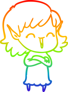 Gökkuşağı gradyan çizgi çizimi bir insan tarafından çizilmiş bir elf kızı