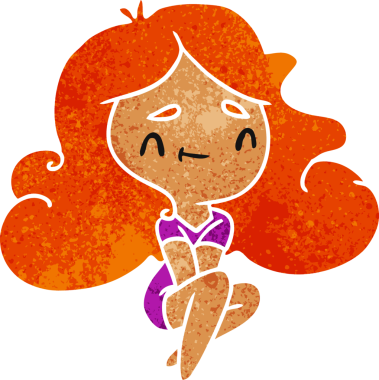 Bir insan tarafından çizilmiş sevimli bir kawai kızının eski çizgi film çizimi.