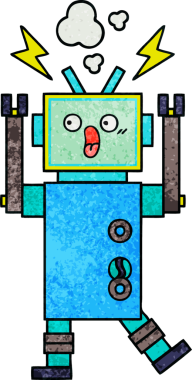 Bir insan tarafından çizilmiş bir robotun retro grunge dokusu